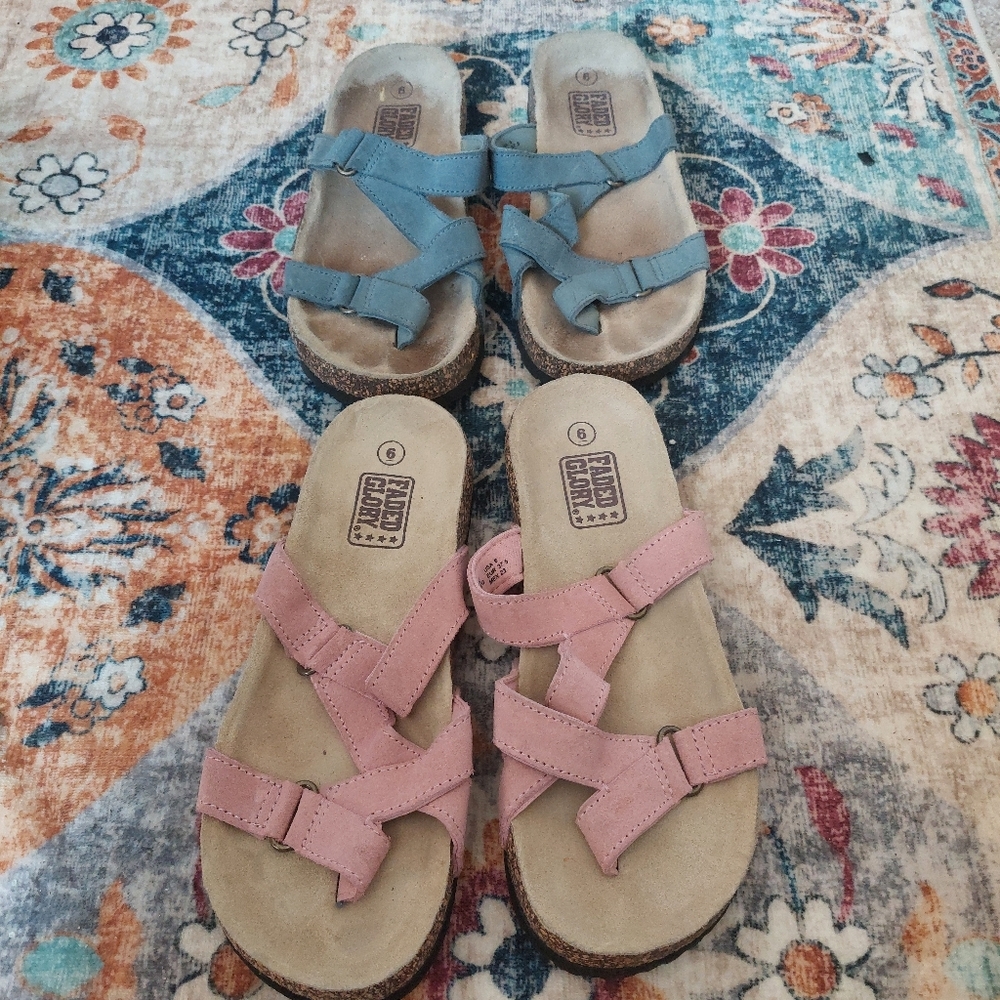Faded Glory Lauren Leather Cork Sandals Size 6‎